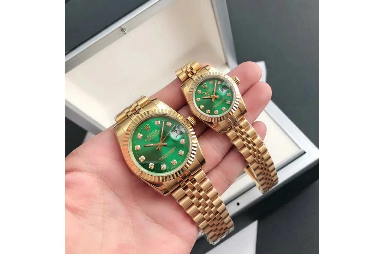 Couple Watches Rolex Datejust 36/28mm RG/RG Jub Green/Dial