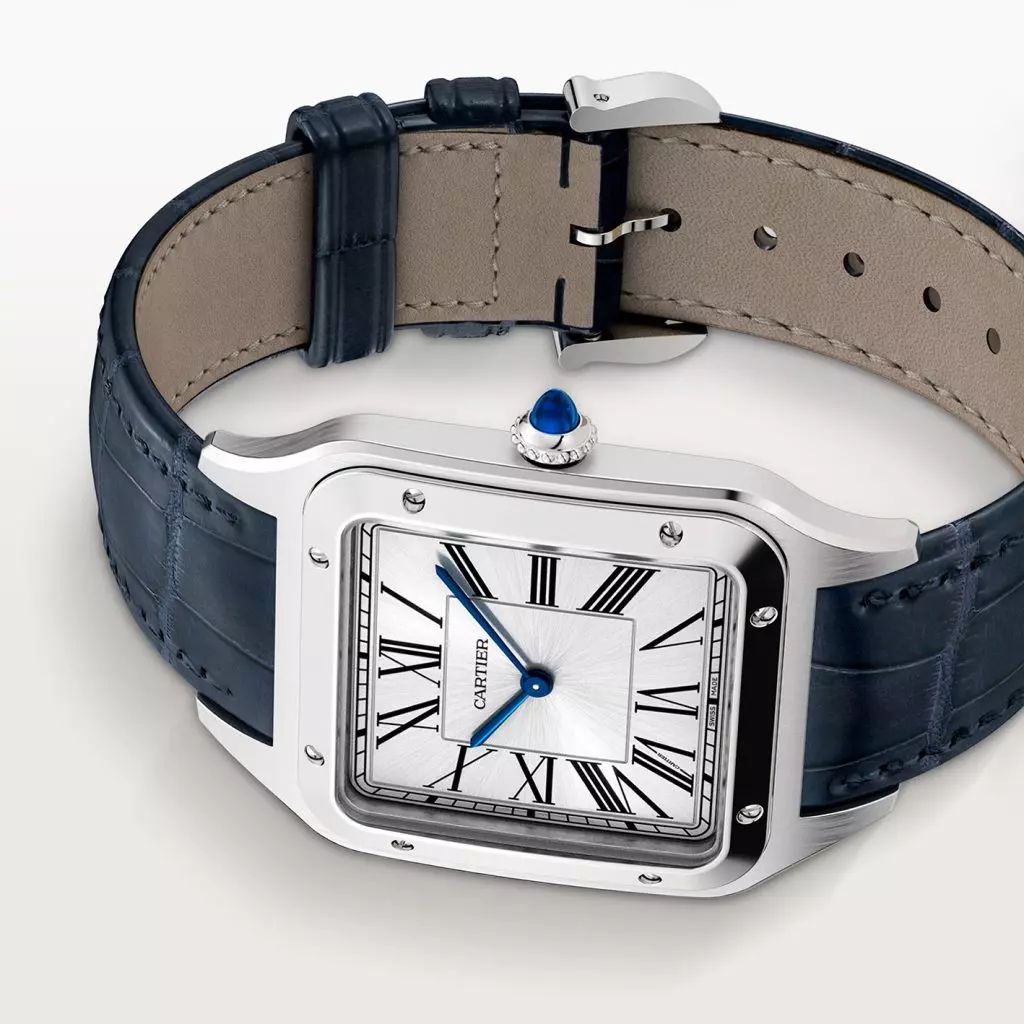 Cartier Santos-Dumont Men Quartz Silver Alligator Watch WSSA0022