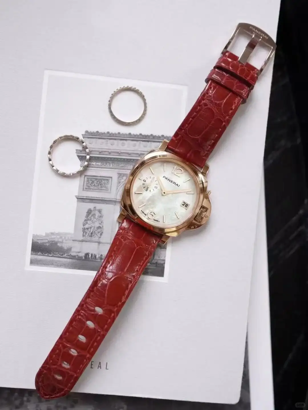 Panerai Luminor Due Men Automatic Mother Of Pearl Leather Watch PAM01280