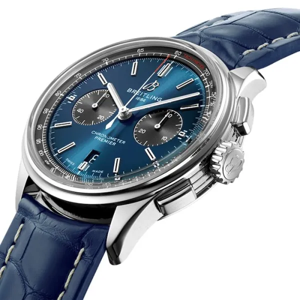 Breitling Premier Men Automatic Blue Crocodile Watch AB0118A61C1P1