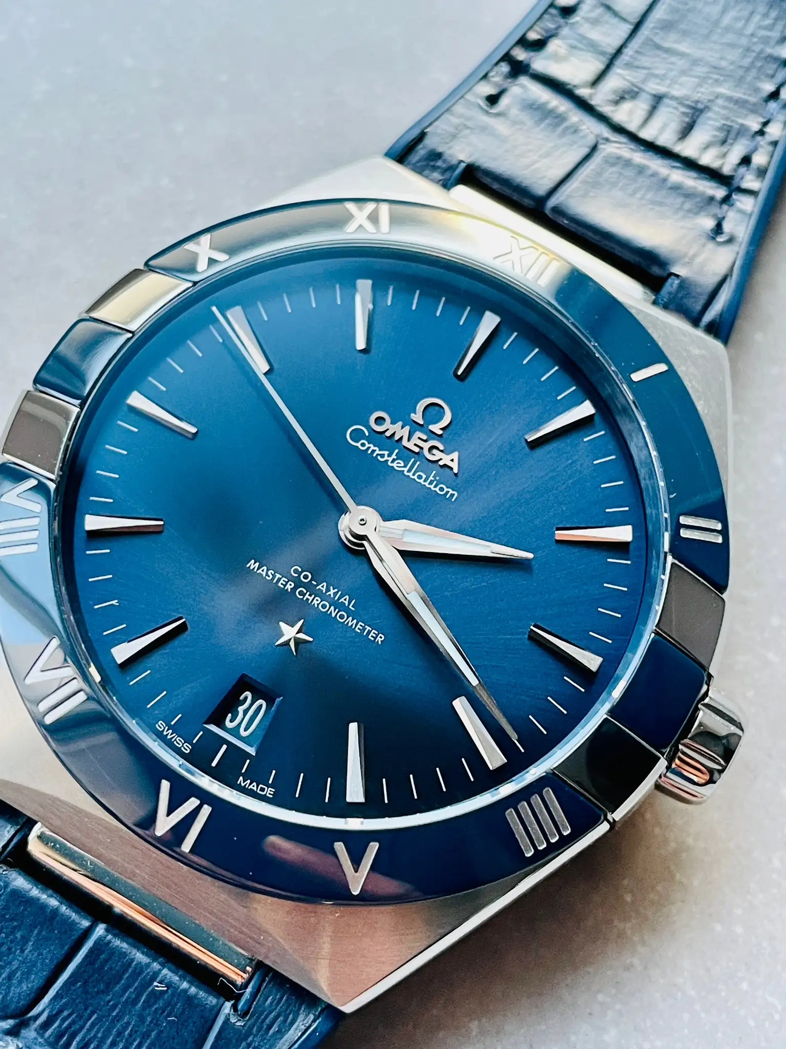 Omega Constellation Men Automatic Blue Leather Watch O13133412103001