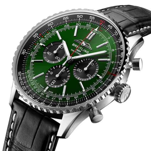 Breitling Navitimer Men Automatic Green Alligator Watch AB0137241L1P1