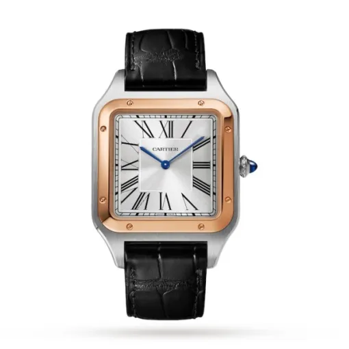 Cartier Santos-Dumont Men Automatic Silver Stainless Steel   18ct Rose Gold Watch W2SA0017